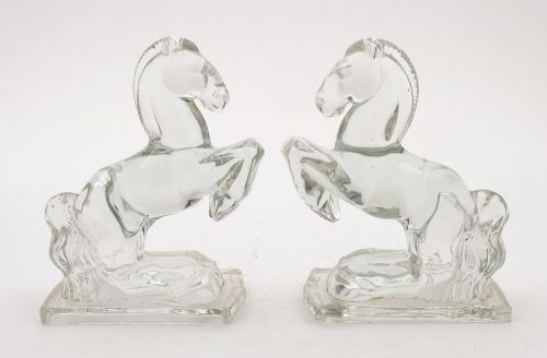 Nice Pair Glass Horse Bookends - circa 1930