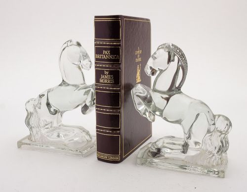 Nice Pair Glass Horse Bookends - circa 1930
