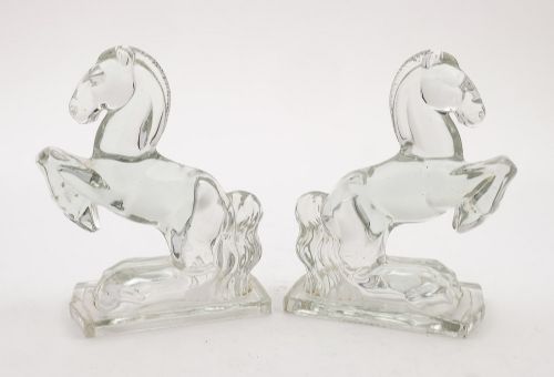 Nice Pair Glass Horse Bookends - circa 1930