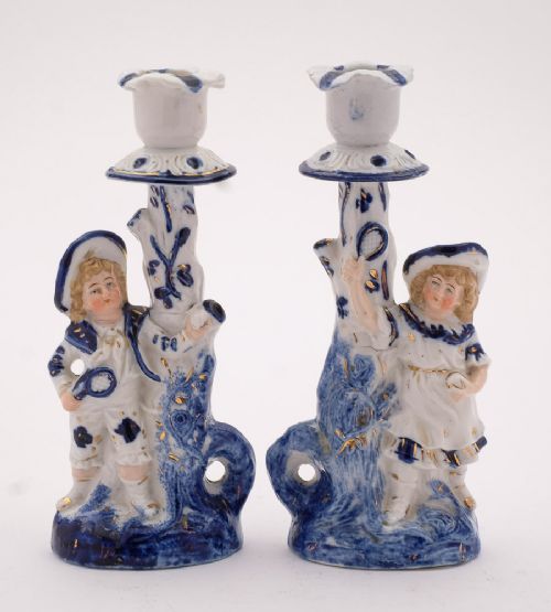 Nice Pair Edwardian China Candlesticks - circa 1905