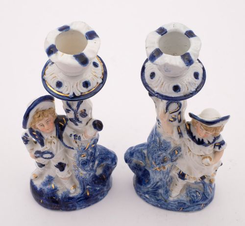 Nice Pair Edwardian China Candlesticks - circa 1905