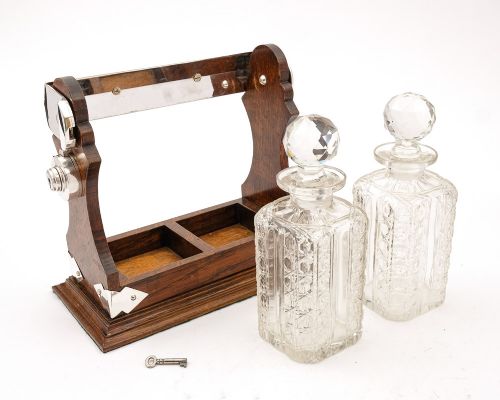 Lovely Victorian oak 2 bottle tantalus - circa 1890