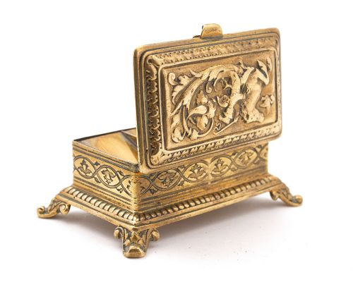 Fabulous English Victorian brass stamp box - circa 1890