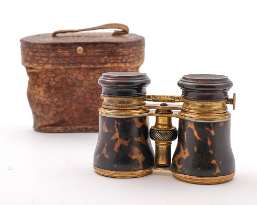 Lovely Pair Faux Tortoiseshell & Brass Binoculars - circa 1920