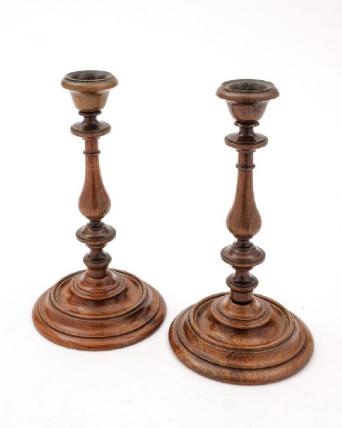 Nice Pair Turned Walnut Candlesticks - circa 1840