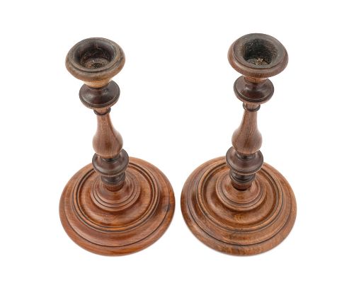 Nice Pair Turned Walnut Candlesticks - circa 1840