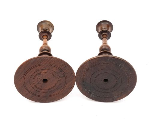 Nice Pair Turned Walnut Candlesticks - circa 1840