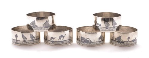 Nice Set of 6 Middle Eastern Silver Napkin Rings - circa 1920