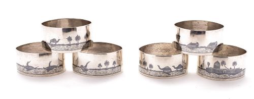 Nice Set of 6 Middle Eastern Silver Napkin Rings - circa 1920