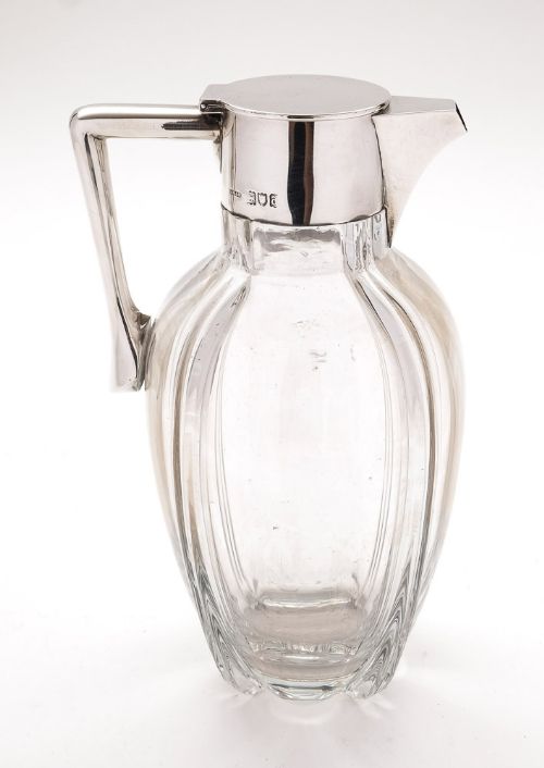 Edwardian Silver Handled Glass Claret Jug - English Antique - 1903