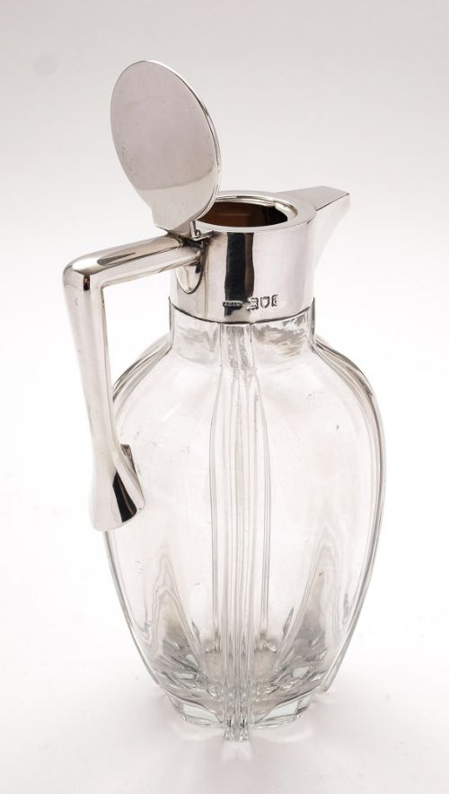 Edwardian Silver Handled Glass Claret Jug - English Antique - 1903