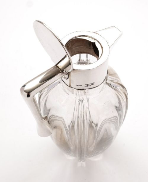 Edwardian Silver Handled Glass Claret Jug - English Antique - 1903