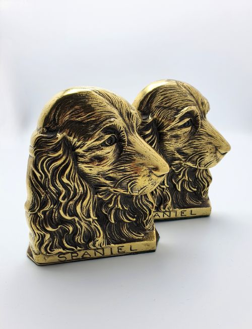 Edwardian Brass Spaniel Bookends - Antique Dog Book Rests - Circa 1910