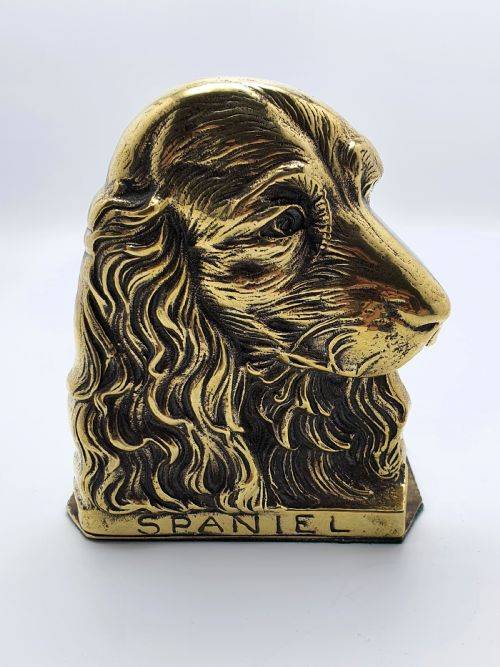 Edwardian Brass Spaniel Bookends - Antique Dog Book Rests - Circa 1910