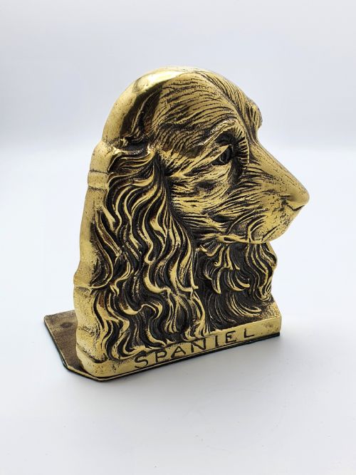 Edwardian Brass Spaniel Bookends - Antique Dog Book Rests - Circa 1910
