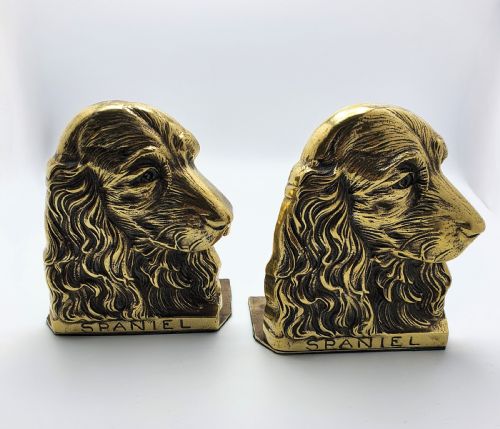 Edwardian Brass Spaniel Bookends - Antique Dog Book Rests - Circa 1910