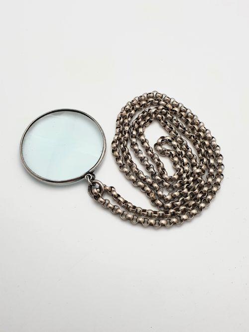 Stylish Silver Magnifying Glass on Chain - Magnifying Glass Necklace/ Pendant - circa 1950