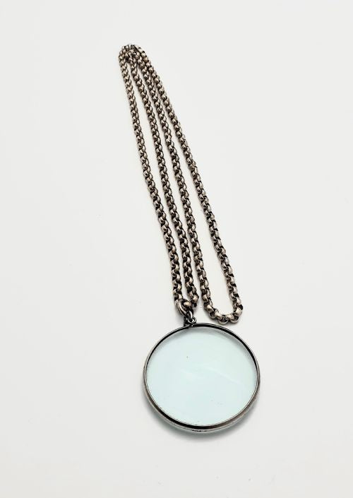 Stylish Silver Magnifying Glass on Chain - Magnifying Glass Necklace/ Pendant - circa 1950