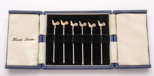 Harrods sterling silver cocktail sticks - circa 1930