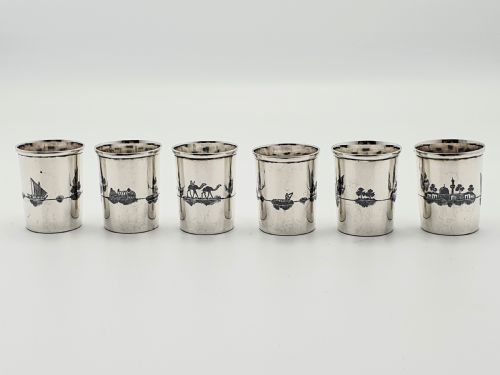 Fabulous Middle Eastern Silver Set of Cups on Tray - circa 1920