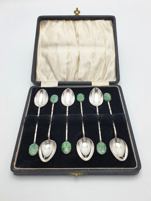 Pretty Hong Kong Jade and Silver Spoons - circa 1920