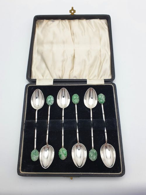 Pretty Hong Kong Jade and Silver Spoons - circa 1920