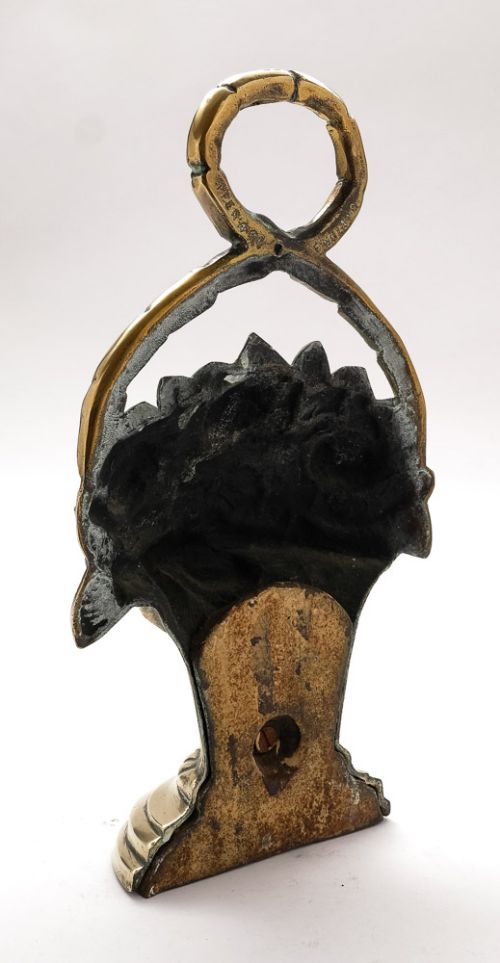 Victorian antique flower basket brass door stop - door porter - circa 1890