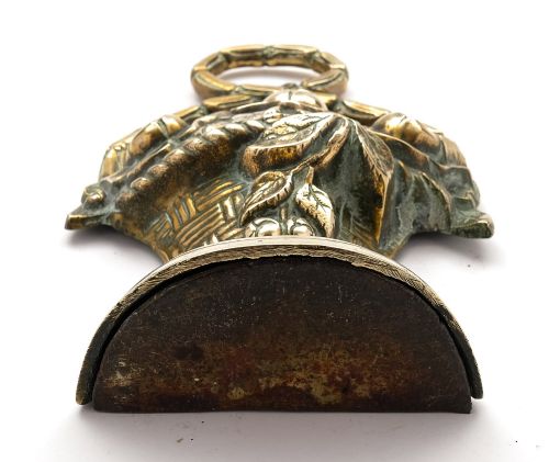 Victorian antique flower basket brass door stop - door porter - circa 1890
