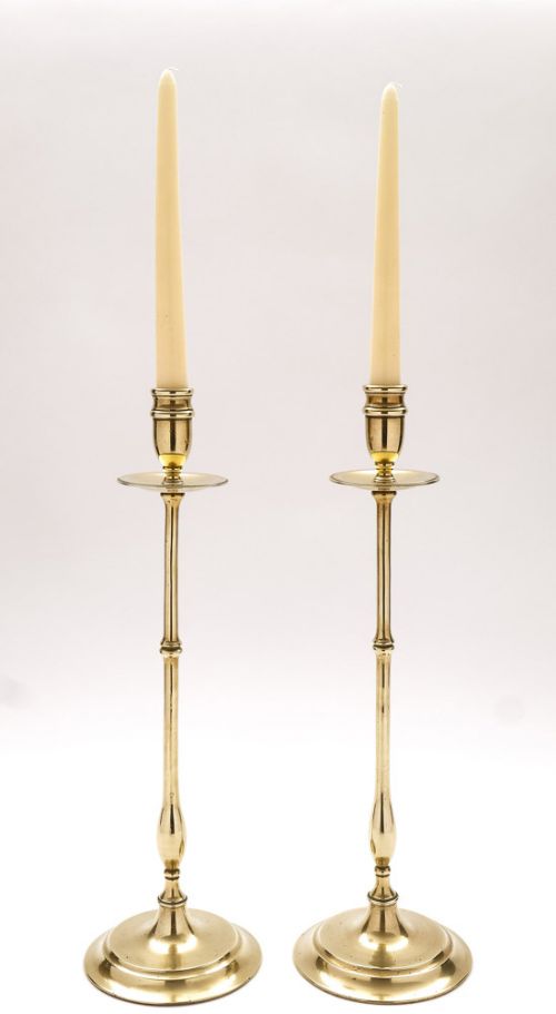 Elegant pair of Tall Edwardian Brass Candlesticks - circa 1905