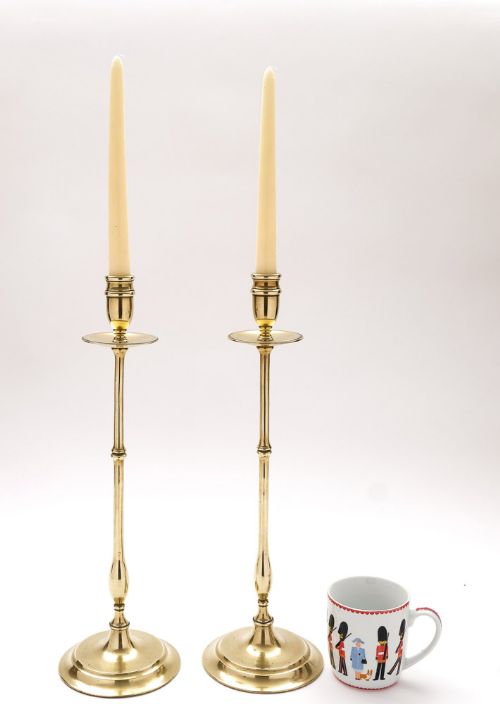 Elegant pair of Tall Edwardian Brass Candlesticks - circa 1905