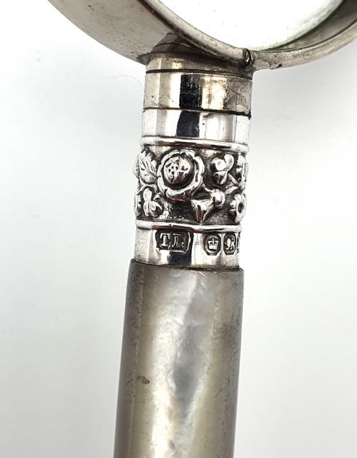 Victorian antique mother of pearl handled magnifying glass - 1894