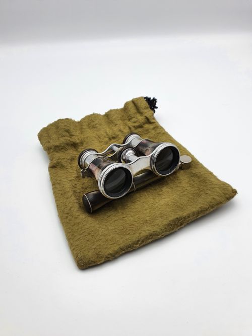 Stylish Aluminium and Mother of Pearl Extending Opera Glasses - circa 1920