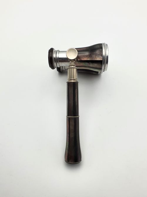 Stylish Aluminium and Mother of Pearl Extending Opera Glasses - circa 1920