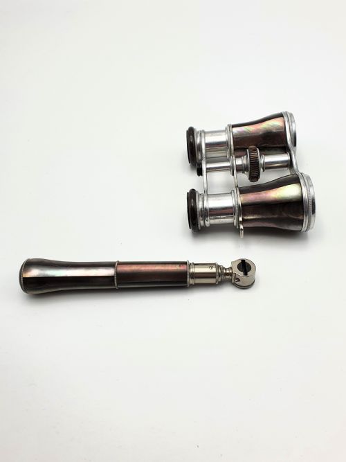Stylish Aluminium and Mother of Pearl Extending Opera Glasses - circa 1920