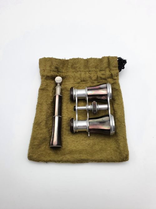 Stylish Aluminium and Mother of Pearl Extending Opera Glasses - circa 1920