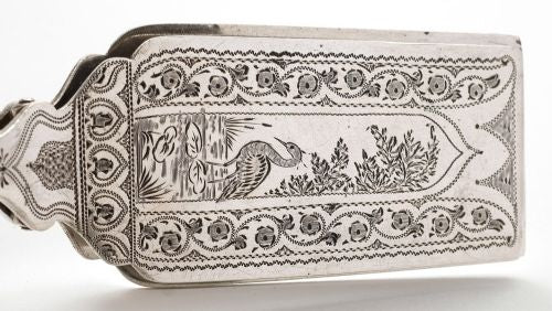 Beautiful antique Victorian solid silver and mother of pearl serving tongs - 1892