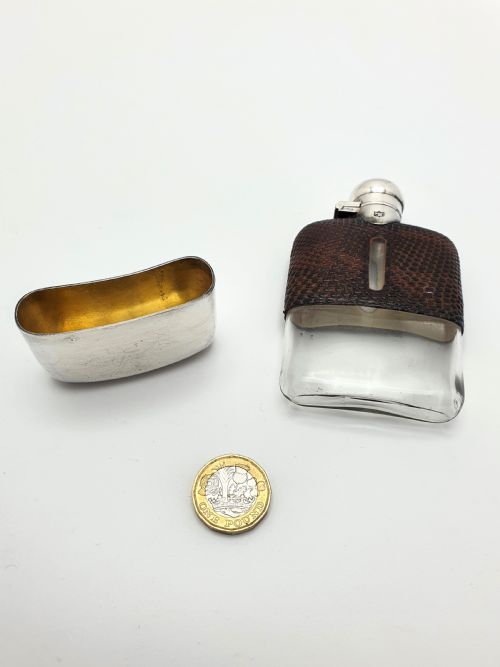 Handsome English Antique Silver Plate and Leather Hip Flask - circa 1920