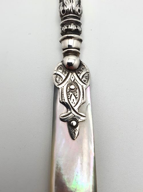 Wonderful Victorian silver and mother of pearl paper knife - English Antique - 1896