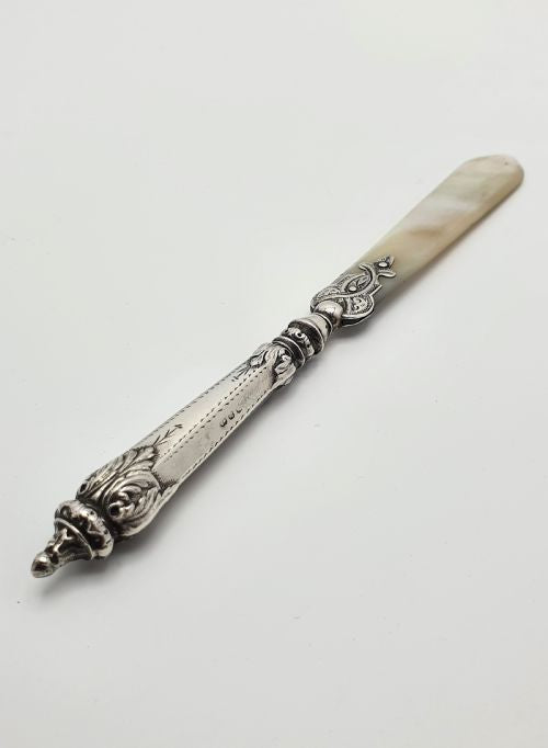 Wonderful Victorian silver and mother of pearl paper knife - English Antique - 1896