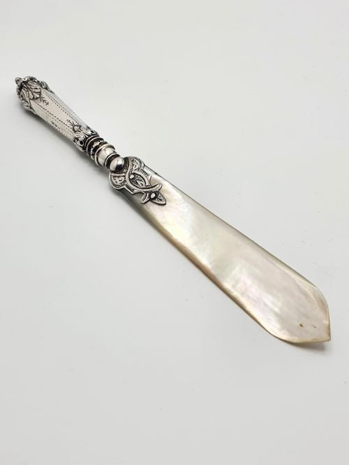 Wonderful Victorian silver and mother of pearl paper knife - English Antique - 1896