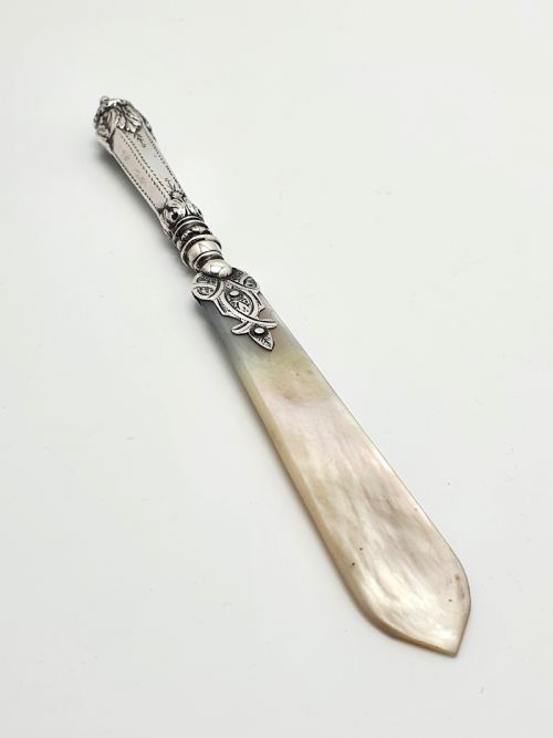 Wonderful Victorian silver and mother of pearl paper knife - English Antique - 1896