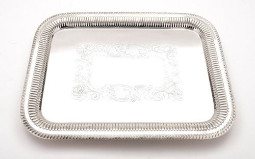 古董维多利亚镀银饮料托盘 - 约 1890 年