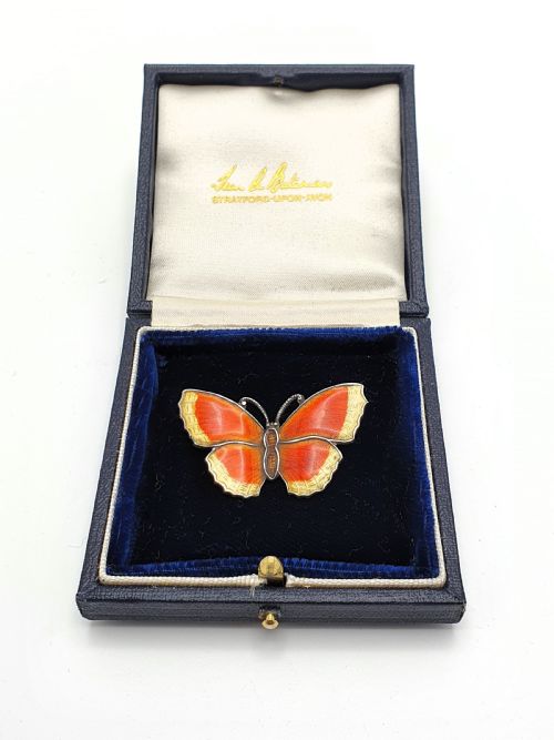 Beautiful silver and enamelled butterfly brooch - circa 1930