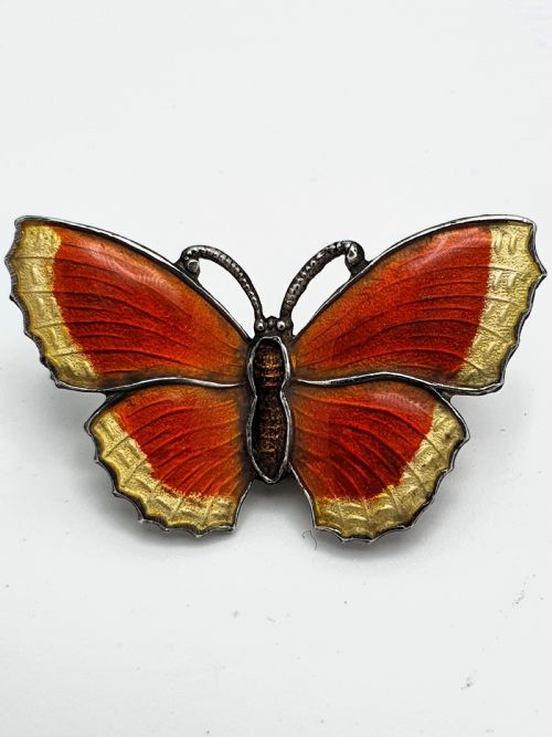 Beautiful silver and enamelled butterfly brooch - circa 1930