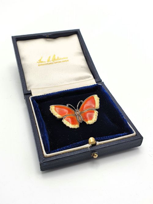 Beautiful silver and enamelled butterfly brooch - circa 1930
