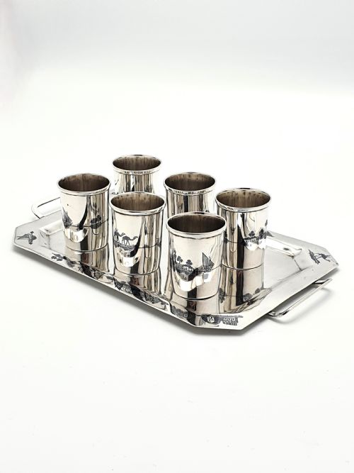 Fabulous Middle Eastern Silver set of cups on tray - circa 1920
