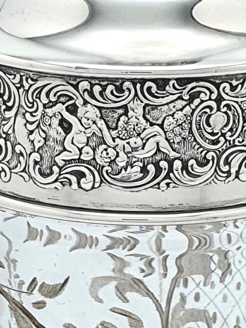 Atemberaubender großer amerikanischer Cocktailshaker aus Sterlingsilber und Glas – um 1900