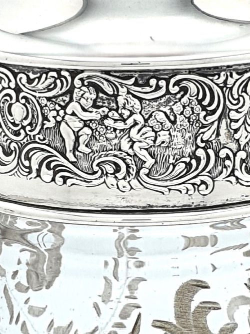 Atemberaubender großer amerikanischer Cocktailshaker aus Sterlingsilber und Glas – um 1900