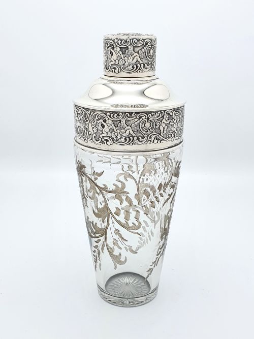 Atemberaubender großer amerikanischer Cocktailshaker aus Sterlingsilber und Glas – um 1900