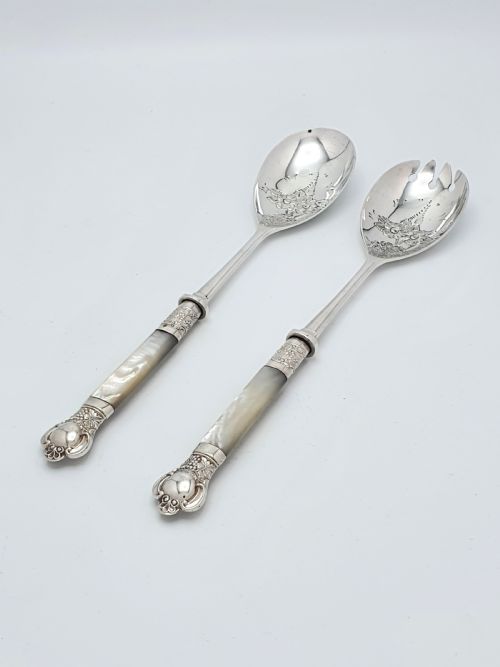 Superb Pair of Mother of Pearl Handled Salad Servers - circa 1920